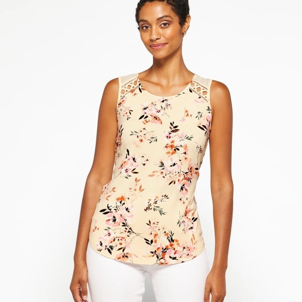 NWT DANIEL Rainn Waicy Lace Crochet Detail Beige Knit Top Size S